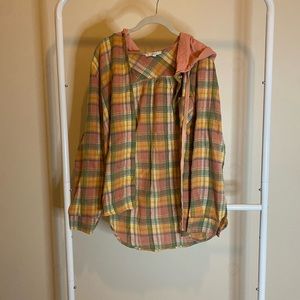 Light hooded flannel! Veveret! Pink green orange! Size small!